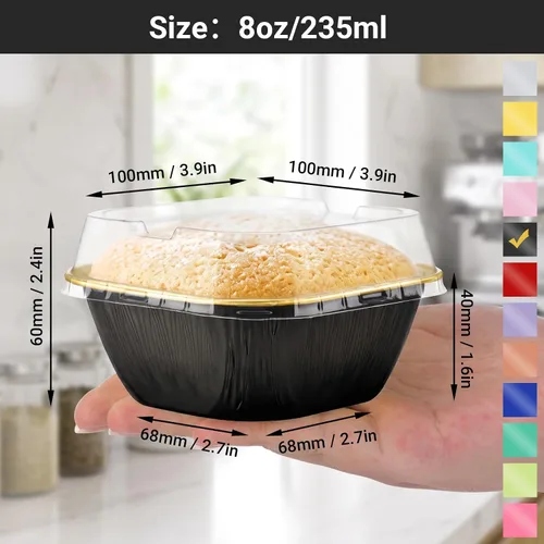 Vista 2 de EUSOAR - Tazas para cupcakes con tapas, 8 onzas, 50 unidades de flan de postres desechables, 3.5 x 2.7 x 1.6 pulgadas con tapas, postres de papel