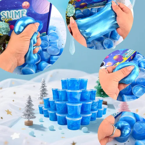 Vista 5 de Paquete de 24 Galaxy Slime, regalos de fiesta de slime azul, antiadherente, suave y liso para cumpleaños, recompensas de aula, rellenos de Slime