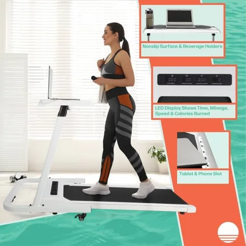 Vista 2 de Walking Pad and Standing Desk Set – Portable Under-Desk Treadmill with Rolling Adjustable Height Table by RAD Sportz Blanco