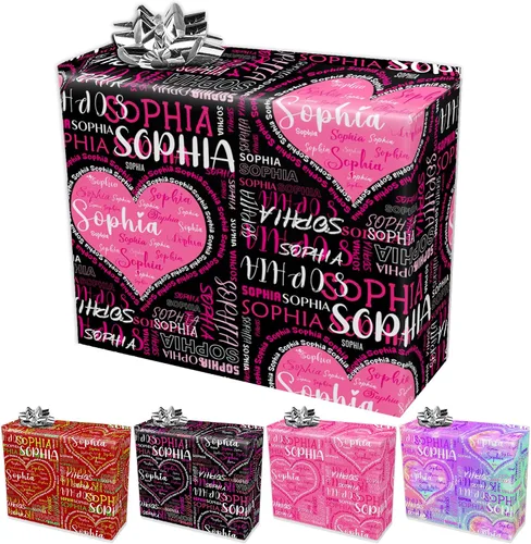 Vista 13 de Papel de regalo personalizado con fotografía, “Merry Christmas” con sombrero de Navidad, papel de regalo personalizado “Happy Birthdays” con nombre