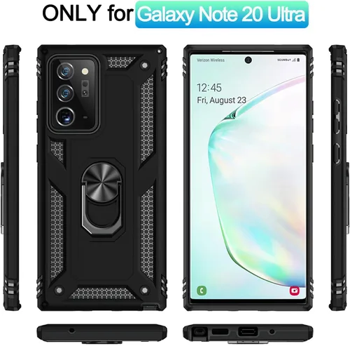 Vista 2 de Note 20 Ultra - Funda para Samsung Note 20 Ultra, con anillo de soporte, soporte ajustable, grado militar, protección resistente, a prueba de Negro