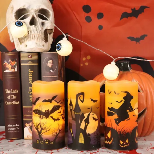 Vista 8 de Juego de 3 velas de calcomanía de Halloween de DRomance