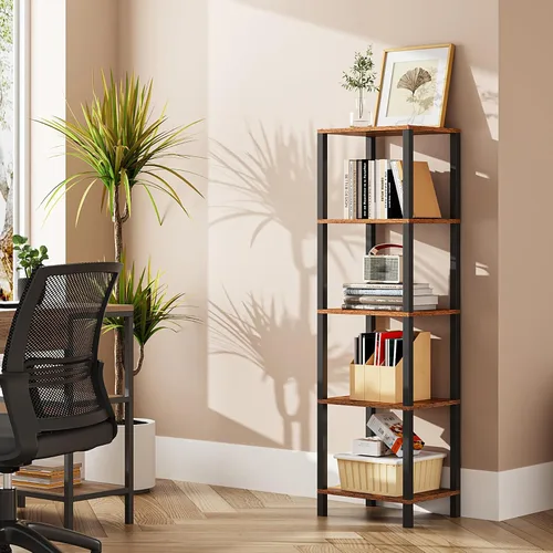 Vista 13 de TUTOTAK Estantería para libros de 4 niveles, estantería estrecha para espacios pequeños, estantería apilable de bricolaje, para sala de estar Negro
