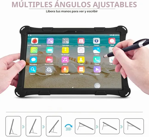 Vista 5 de DETUOSI - Funda de silicona para tablet de 10,1 pulgadas, multiángulo, color negro with Shoulder Strap and Stylus Pen, Adjustable Stand, Built-in