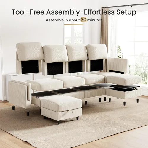 Vista 9 de KKL Sofá cama modular modular con otomana de almacenamiento, sofá cama convertible en forma de L/U para sala de estar, diseño reversible moderno