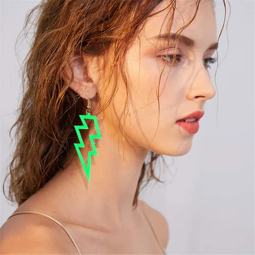 Vista 6 de 3 pares de aretes colgantes de neón fluorescentes retro de los años 80 para disfraz de neón para mujer