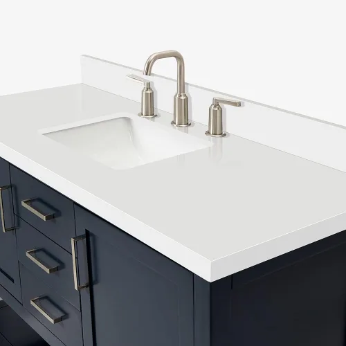 Vista 15 de ARIEL Bayhill - Tocador de baño con lavabo de 54 pulgadas, madera maciza, encimera de cuarzo blanco puro de 1.5 pulgadas, fregadero rectangular Negro