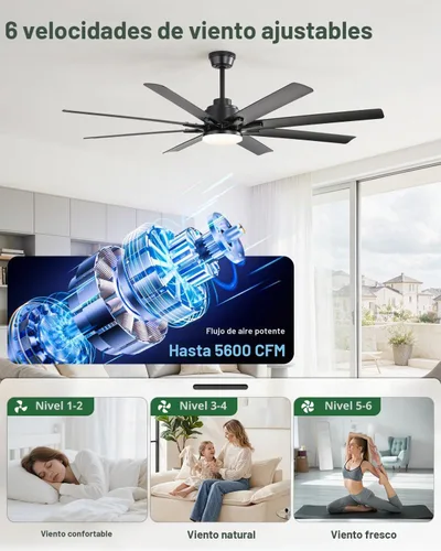 Vista 5 de Sofucor - Ventiladores de techo de 52 pulgadas con luces, ventilador de techo inteligente para interior/exterior con control remoto, funciona