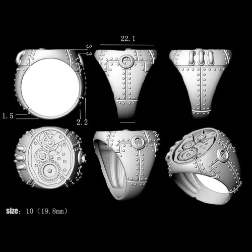 Vista 5 de LRGKMCWTOB Anillo universal de plata de ley 925 con personalidad mecánica Steampunk para hombres y mujeres, anillo universal de compromiso retro