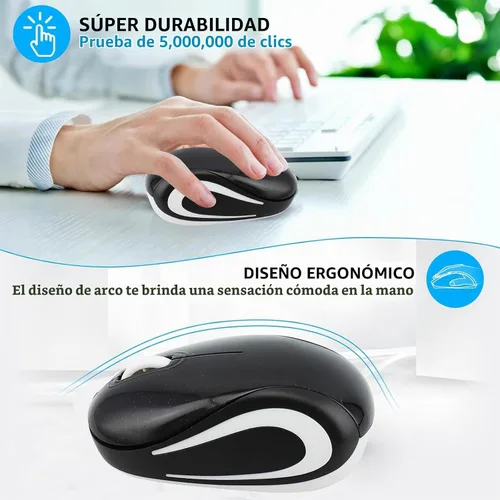 Vista 5 de Mini mouse inalámbrico para computadora, tamaño pequeño, portátil, compacto de viaje, USB óptico de 3 botones, 1000 DPI, mouse inalámbrico para Negro