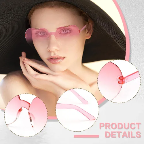 Vista 4 de Lentes de sol con forma de corazón, 2 pares de lentes de sol en forma de corazón, gafas de sol rave para mujeres, regalos de fiesta