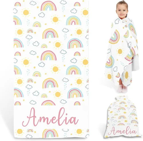 Vista 13 de Toallas de playa personalizadas de flamenco para niños y adultos, toalla de playa con nombre personalizado para niños y niñas, toalla de baño