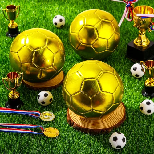 Vista 4 de WinnerWhy Balón de fútbol dorado con autógrafo, tamaño oficial, mini trofeo de fútbol, fútbol dorado personalizado con bomba de aire para trofeos