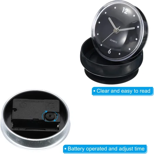 Vista 5 de PATIKIL Reloj de baño impermeable, funciona con pilas, mini relojes de pared silenciosos con ventosa negra para ducha, cocina, decoración del hogar