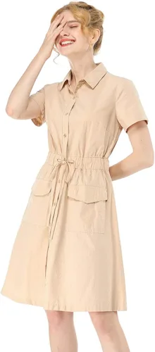 Vista 3 de Allegra K Vestidos Safari de algodón con botones para mujer