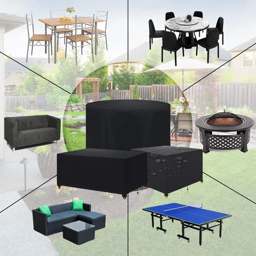 Vista 7 de Funda de mesa para exteriores, fundas de mesa de patio para muebles de exterior con cordón resistente al viento, impermeable, fundas rectangulares