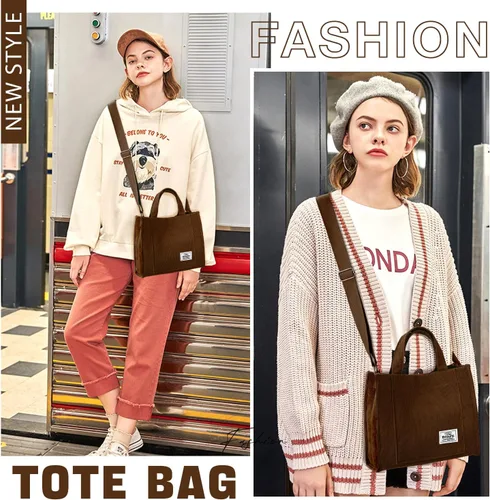 Vista 6 de Corduroy Tote Bag for Women Small Satchel Bag Mini Tote Bag Aesthetic Crossbody Handbag - School Work Travel Shopping