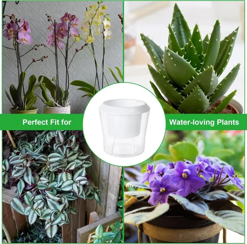 Vista 7 de MNKNENG Paquete de 12 macetas de riego automático para plantas de interior de 4.3 pulgadas, macetas pequeñas de riego automático con indicador