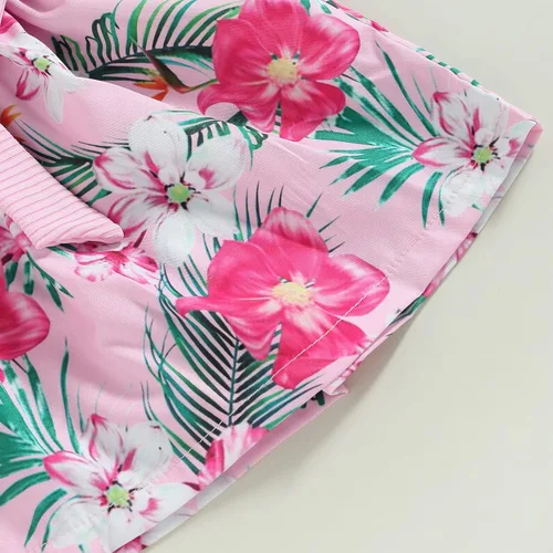 Vista 180 de TheFound Trajes de verano para niñas pequeñas, sin mangas, de punto acanalado, halter, pantalones cortos, ropa para recién nacidos, conjunto de 3