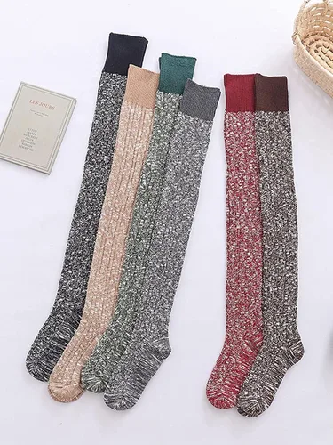 Vista 5 de HYTENSUN Calcetines de invierno de punto alto para mujer, estilo vintage, extra largos, calentadores de piernas por encima de la rodilla, medias