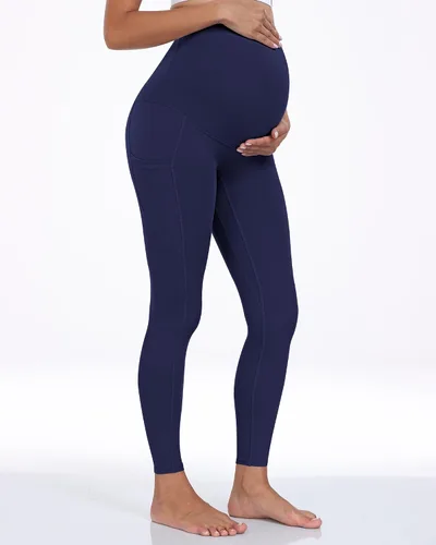 Vista 14 de WHOUARE Leggings de maternidad sobre el vientre con bolsillos para mujer, cintura alta, entrenamiento, pantalones de yoga