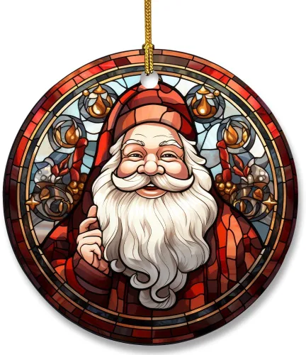 Vista 8 de Adorno de cerámica divertido - Papá Noel travieso y ciervo "Deseo que no te traiga nada más que una feliz Navidad" - Adornos para el hogar, adorno