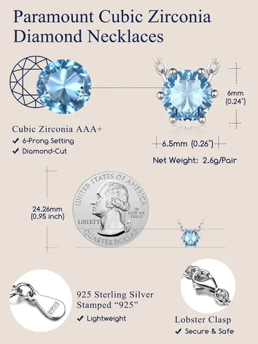 Vista 5 de 925 Sterling Silver Pendant Necklaces for Women, HeartRound Birthstone Necklaces Birthday Jewelry for Mother Wife Daughter (with Gift Box)