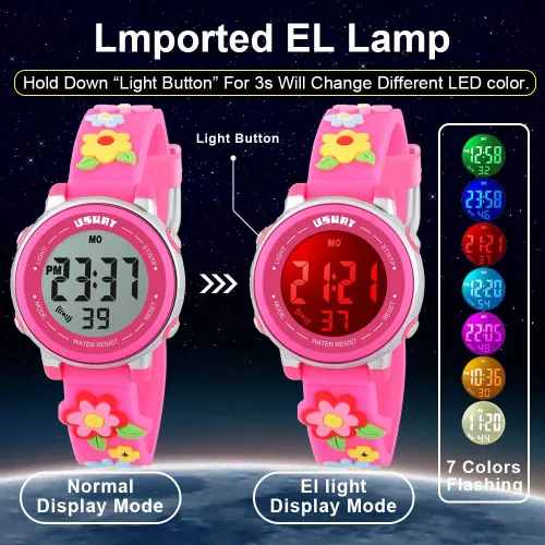 Vista 5 de Kids Watch 3D Cartoon Toddler Wrist Digital Watch Waterproof 7 Color Lights with Alarm Stopwatch for 3-10 Year Boys Girls Little Child