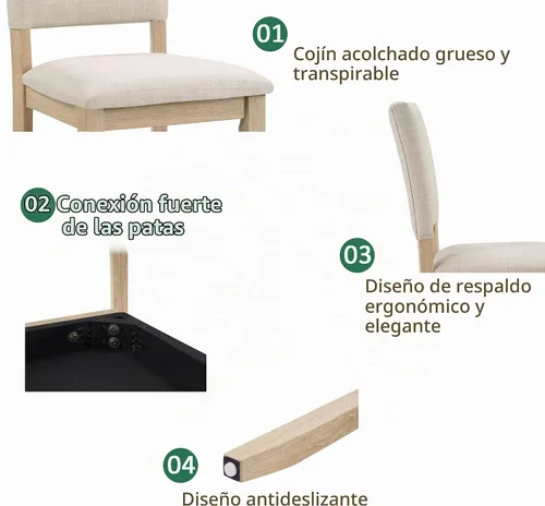 Vista 5 de Harper & Bright Designs Juego Moderno de Mesa de Comedor de 5 Piezas de Madera para 4 - Mesa de Cocina Cuadrada Pequeña de 34.5" & Sillas con Roble