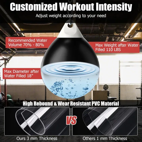 Vista 3 de GYMAX Saco de boxeo, bolsa de agua con inyector de agua y accesorios para colgar, bolsa de boxeo plegable resistente para gimnasio en casa,