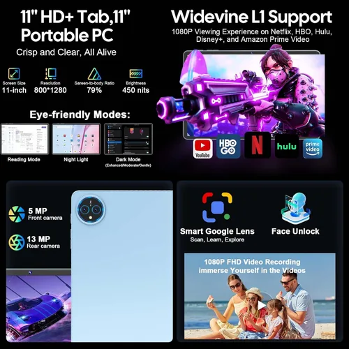 Vista 6 de Relndoo 2026 Tablet Android 15 de 11 pulgadas con teclado, 24GB+256GB+2TB Expandir Tablets PC with Gemini AI, Octa-Core, 8000mAh, 5G WiFi