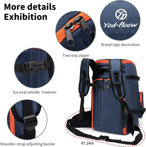 Vista 7 de Mochila para botas de esquí, 50 L, gran capacidad, resistente al agua, acolchada, bolsa de viaje de esquí y bolsa para botas de snowboard para botas