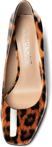 Vista 3 de WAYDERNS Zapatos de tacón alto con puntera cuadrada sólida para mujer, de 3 pulgadas