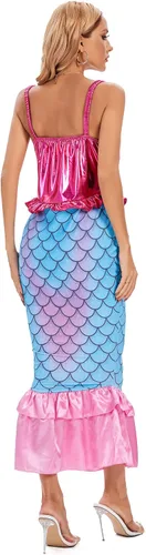 Vista 2 de Funna Disfraz de sirena para mujer, vestido largo con diadema para cosplay y Halloween