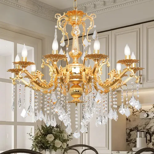 Vista 12 de Moderna Elegante Araña de 6 Luces de Cristal K9 en Bronce Antiguo Iluminación de Techo Colgante Estilo Europeo para Comedor, Sala de Estar
