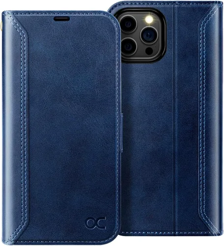 Vista 18 de OCASE Funda compatible con iPhone 15 Pro Max, funda tipo cartera de piel sintética con tarjeteros, bloqueo RFID, soporte a prueba de golpes, funda