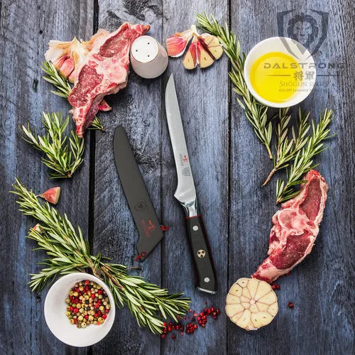 Vista 8 de Cuchillo deshuesador Dalstrong de 6" - AUS-10V Acero Damasco Negro