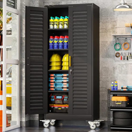 Vista 8 de Metal Garage Storage Cabinet, 36” Rolling Wheels Tool Cabinet with Lock-2 Adjustable Shelves, Locking Storage, Steel Locker Storage Systems for Home