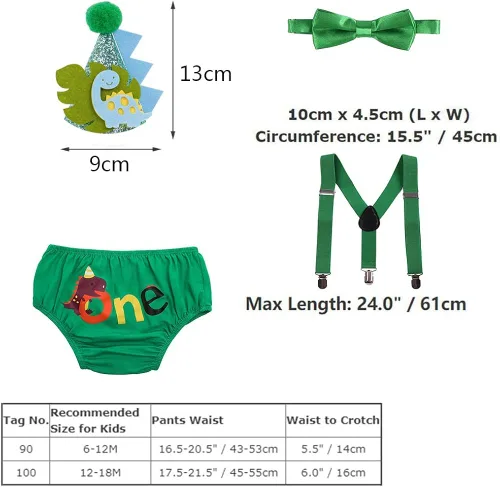 Vista 6 de Traje de dinosaurio para bebé niño para fiesta de pesca tartas pantalones cortos tirantes pajarita sombrero de dinosaurio accesorios para fotos