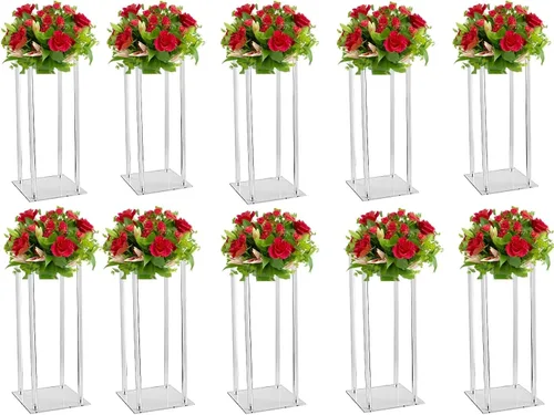 Vista 6 de 10 jarrones acrílicos transparentes para centros de mesa de boda, soporte de flores de 15.75 pulgadas de alto, jarrones de mesa de compromiso