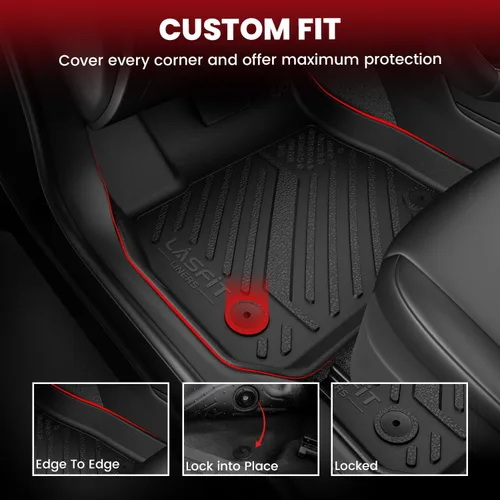 Vista 2 de LASFIT - Tapete de elastómero termoplástico para piso y maletero de automóvil, ajuste personalizado para todo tipo de clima, 1ª y 2ª fila, negro,