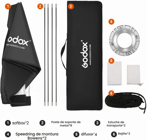 Vista 8 de Godox Caja de luz de rejilla Honeycomd de abeja de 13 x 63 pulgadas con anillo de velocidad de montaje Bowens compatible con Godox Studio Flash