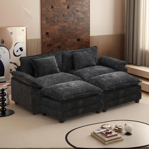 Vista 16 de Sofá Seccional, Sofá Modular Cloud con Otomana, Sofás Cama de Asiento Profundo con Almohadas Decorativas, Cómodo Sofá de Dos Plazas de Chenilla
