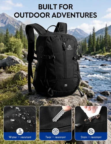 Vista 7 de Haimont Mochila de senderismo ligera de 25L con cubierta para lluvia, color Negro