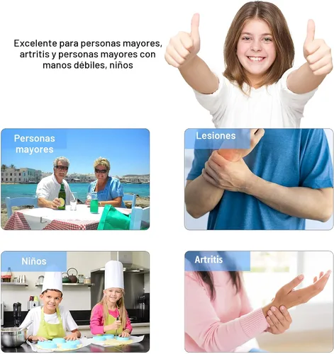 Vista 8 de Abridor de tarros para manos débiles, abridor de tarros fácil de girar para personas mayores con artritis, abridor de botellas multifunción 5 en 1