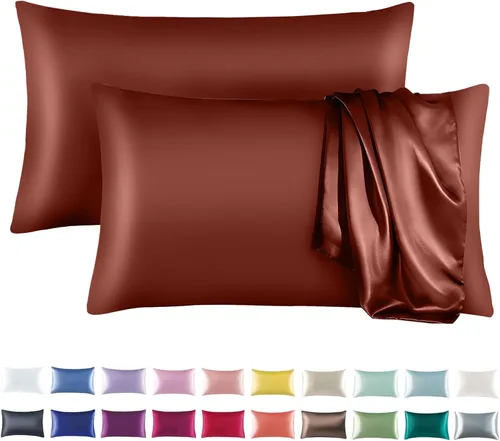 Vista 8 de Tyfitb Juego de 2 fundas de almohada de satén para cabello y piel, color azul bebé, fundas de almohada de enfriamiento tamaño estándar