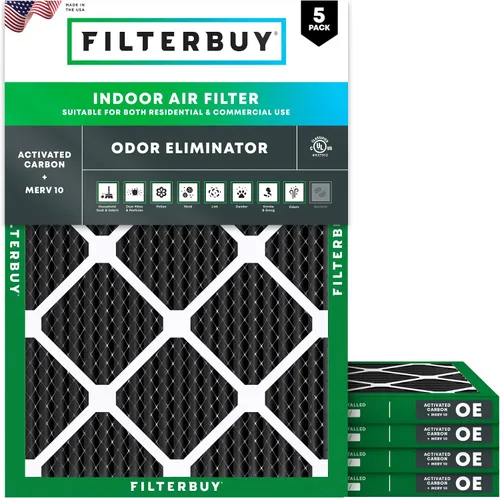 Vista 10 de Filterbuy Filtro de aire MERV 10 de 10 x 10 x 1 pulgadas, defensa de olores y alergias con carbón activado (paquete de 5), filtros electrostáticos