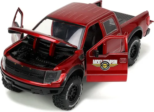 Vista 2 de Jada Toys Just Trucks 1:24 2011 Ford SVT Raptor - Coche fundido a presión rojo con estante para neumáticos, juguetes para niños y adultos