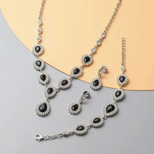 Vista 2 de Shop LC Costume Jewelry Set for Women Teardrop Necklace Bracelet Earrings Crystal Bridal Wedding Jewelry Sets for Brides Bridal Necklace 20" &