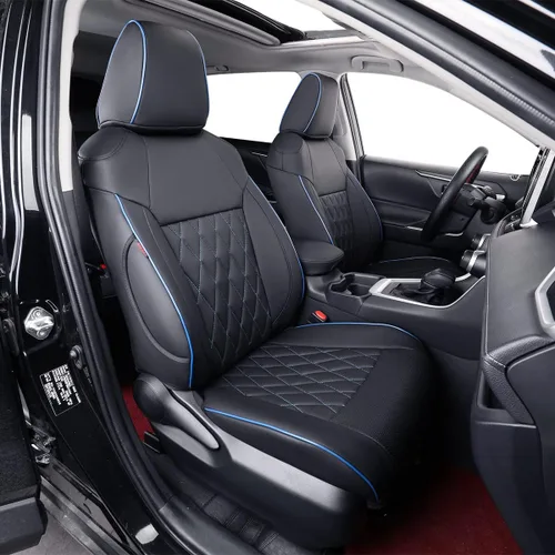Vista 24 de EKR - Juego completo de fundas de asiento de cuero para automóvil de ajuste personalizado (color negro)